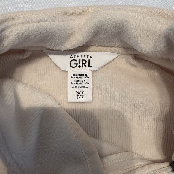 Athleta Girl Size Small/7 Pullover Side 1/4 Zip Criss Cross Ivory Sweatshirt - Picture 6 of 10